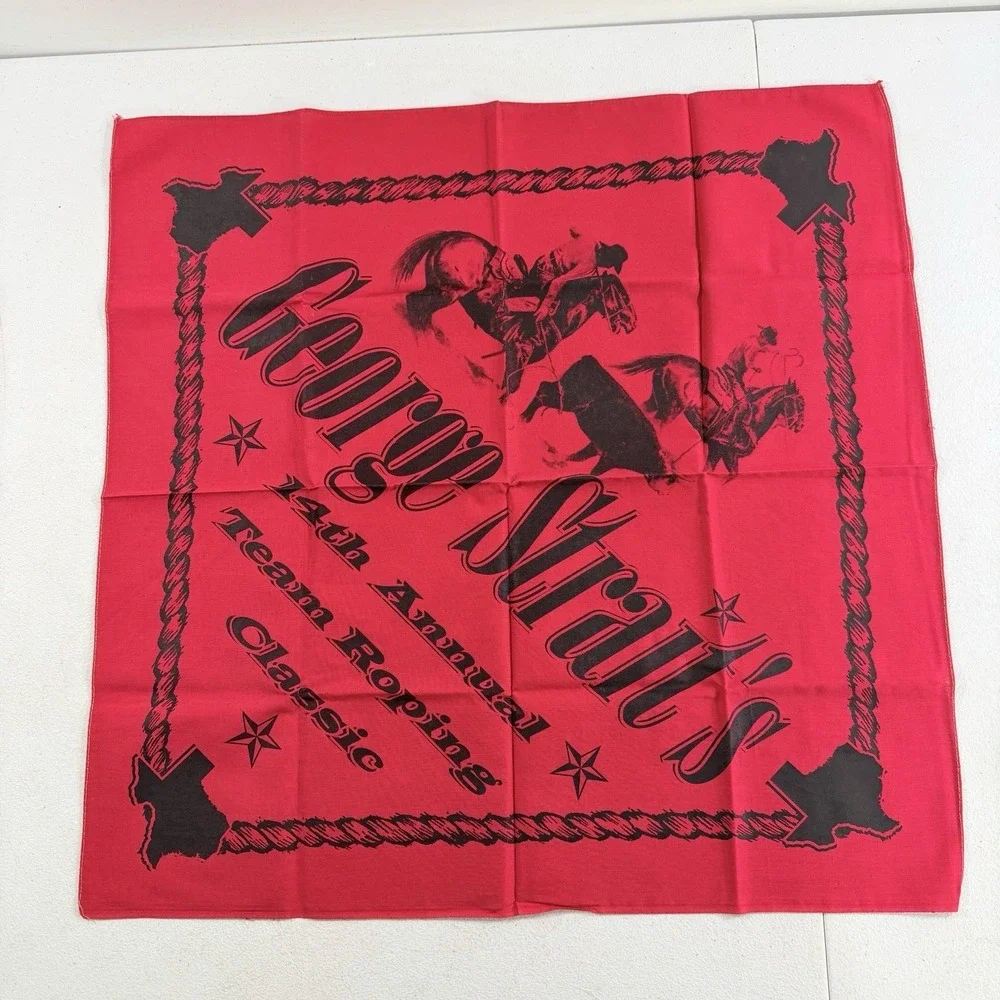 Vintage‎ George Strait Country Music 14th Team Roping Red Bandana Scarf 22
